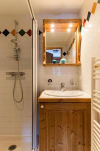 圣沙夫雷哈默杜罗彻勃朗拉格朗日公寓式酒店的浴室配有盥洗盆和带镜子的淋浴
