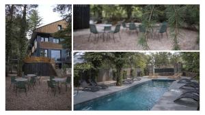 纳瓦塞拉达BOX ART ALPINO的三幅带椅子的游泳池和房子的照片