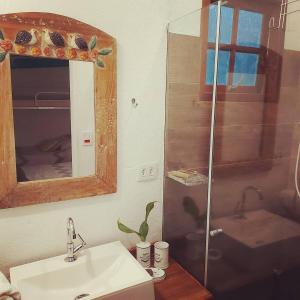阿蒂巴亚Sitio Anju的浴室配有盥洗盆和带镜子的淋浴