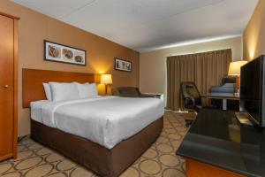 悉尼悉尼康福特茵酒店的酒店客房配有一张床、一张书桌和一台电视。