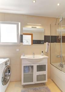 扎通Seaside Apartment M Zaton 5 - Sea View & Parking的一间带水槽和洗衣机的浴室