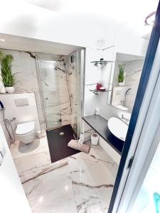 蒙特勒Fabulous Lakeside Family Apartment | 4 Rooms的一间带卫生间和水槽的浴室