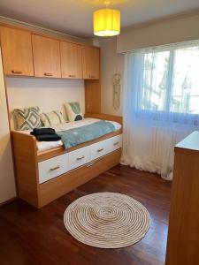 奥伦塞Piso Confort y Detalles Ourense的一间卧室设有床、窗户和地毯。