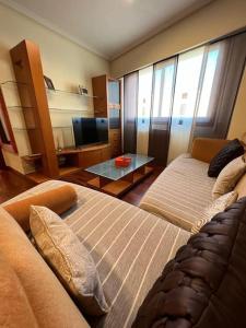 奥伦塞Piso Confort y Detalles Ourense的客房设有床、沙发和电视。