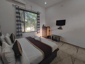 乌代浦Hill View Resort by Rudrakshi的一间卧室配有一张大床和电视