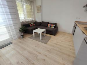 华沙Green Kabaty Apartment 3的客厅配有沙发和桌子