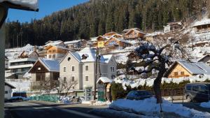 KirchbachRooms 4 Holiday的一座有房子和山的雪覆盖的城镇