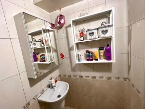克尔贾利Town Place Apartment的一间带水槽和镜子的浴室