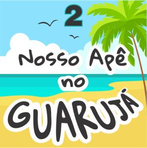 瓜鲁雅Nosso apê no Guarujá - Unidade Aquário的海滩上的两棵棕榈树,上面写着“努沙”不是草
