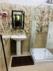 雅拉Udara Guest - Yala Safari的一间带水槽和淋浴的浴室