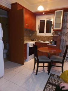 卡尔季察Ιάνθη studio的厨房配有桌椅和水槽。