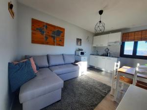 拜昂Casinha do Cedro的带沙发的客厅和厨房
