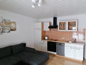 萨尔巴赫Landhaus Klausner的带沙发的客厅和厨房