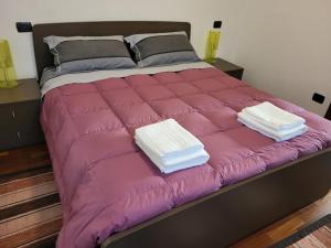 特雷梅佐Residence Belvedere Apartment Bolvedro的一张大粉色床,上面有两张折叠毛巾
