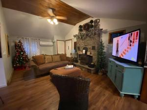 东斯特劳兹堡Peaceful Gateway to Island Creek Cottage的一间带电视和圣诞树的客厅