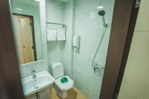 新加坡Hotel 81 Fuji的一间带水槽、卫生间和淋浴的浴室