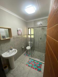 玛洛斯帕克Sonador Bush House的带淋浴、盥洗盆和卫生间的浴室