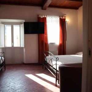 诺瓦拉La Bolgora Guesthouse的一间卧室设有床、窗户和电视