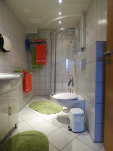 HermsdorfAdrett的带淋浴、卫生间和盥洗盆的浴室