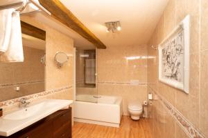 萨尔拉斯奇酒店的一间带水槽、浴缸和卫生间的浴室