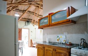 圣拉斐尔Jumani Cabañas的厨房配有水槽和炉灶 顶部烤箱