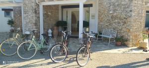 阿莱齐奥Villa Minerva Family Relais的停在房子外的一群自行车