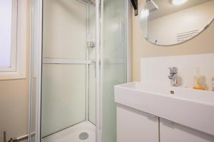 塞尔福斯Sula Guesthouse的带淋浴和盥洗盆的浴室