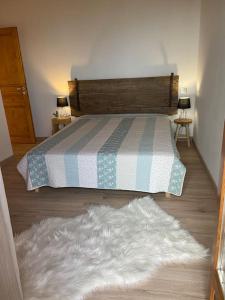 吉洛梅Chalet Soubeyran的卧室配有床和白色地毯。