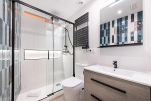 马德里Loft Retiro的浴室配有卫生间、盥洗盆和淋浴。