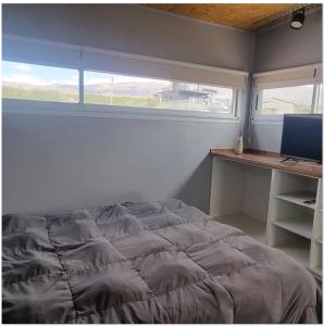 波特雷里约斯Piuquenes 2的一间卧室配有一张床和一张带电脑的书桌