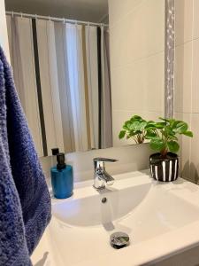 康康Costa de Montemar的浴室设有白色水槽和镜子