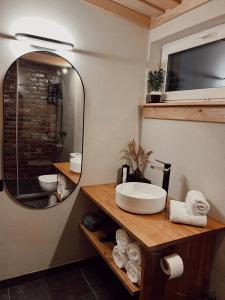 Hercogi的一间带水槽和镜子的浴室