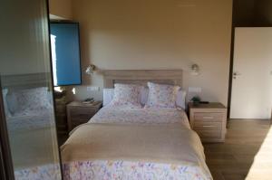 奥伦塞A Casa da Fonte的一间卧室设有一张大床和一个大镜子