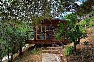 维琪奥港Vacances en Chalet ou Mobil-home chez Camp'in Pirellu的山边树木的房子