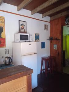 拉帕洛马Cabaña La Federica的厨房配有白色冰箱和微波炉
