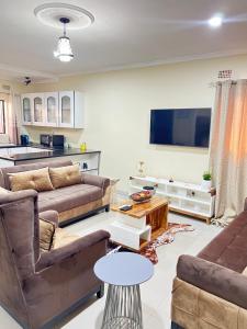 恩多拉Hibiscus Apartments的客厅配有2张沙发和1台平面电视