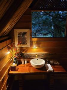 瓜皮莱斯Poponé Farm & Lodge的一间带水槽和窗户的浴室