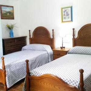 圣克鲁斯德拉塞罗斯Casa Rural Barangua en el Pirineo Aragonés的一间卧室配有两张单人床和一个梳妆台
