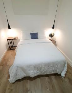 QuesadaHotel Ventura的卧室铺有木地板,配有一张大白色床。