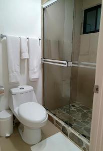 QuesadaHotel Ventura的一间带卫生间和淋浴的浴室