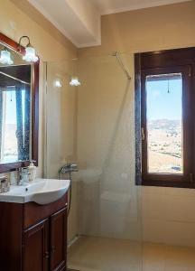 TavariSeaview Villa的一间带水槽和淋浴及窗户的浴室