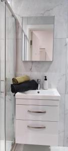 博勒姆伍德London gateway studio flat的白色的浴室设有水槽和镜子