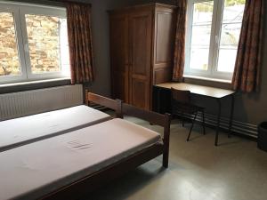 Olloy-sur-ViroinCentre Louis Delobbe的卧室配有一张床、一张书桌和窗户。