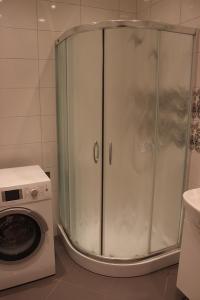 考纳斯Kaunas Center Apartments - K. Mindaugo g.的带淋浴的浴室(位于洗衣机旁边)