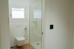 马拉加Suites Chinitas的带淋浴和卫生间的白色浴室