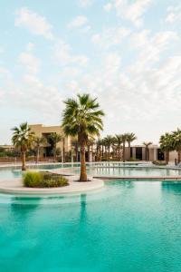 阿布扎比ERTH Abu Dhabi Hotel的度假村内棕榈树游泳池
