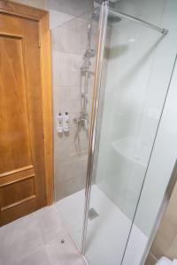 布尔戈斯Alda Puerto Seco的浴室里设有玻璃门淋浴