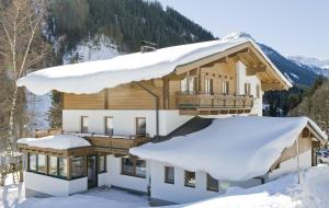 萨尔巴赫豪斯施別莱科酒店的雪中的房子,有雪盖屋顶
