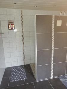 巴特索登-阿伦多夫Glori 's Fewo的浴室里设有玻璃门淋浴