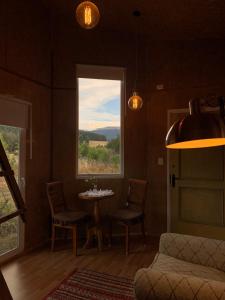 科伊艾科Tiny House, Cabaña的客厅配有桌子和窗户